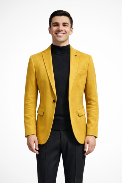 Julian | Men's Blazer Jacket – Textured Mustard Yellow, Slim Fit 7