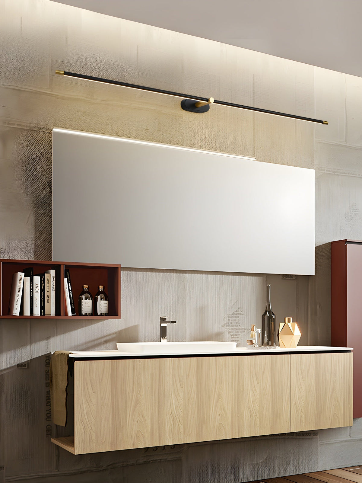 Linear Wall Lamp Metal & Acrylic, 68/98/128 cm | Black or Gold, Warm or Cool White | Integrated LED, Bathroom Safe 5
