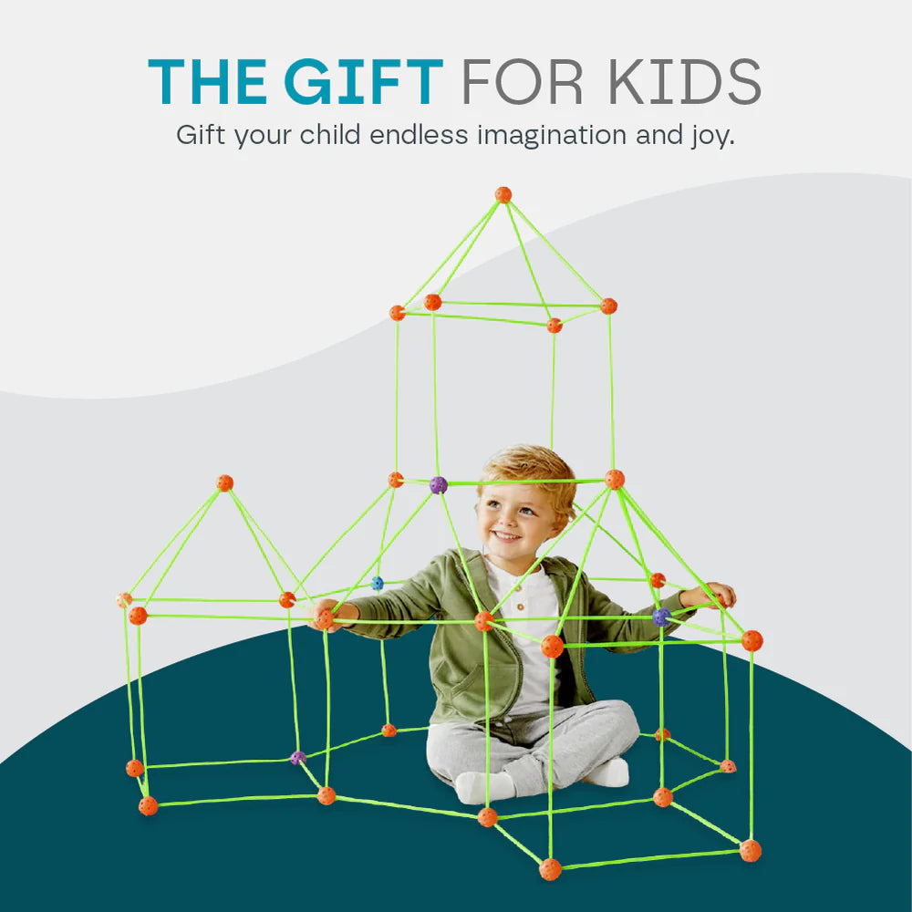 Kids DIY Fort STEM Building Kit Toy | Construction Fort with Playhouse Cover