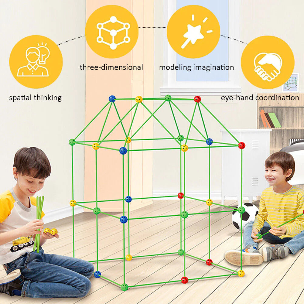 Kids DIY Fort STEM Building Kit Toy | Construction Fort with Playhouse Cover