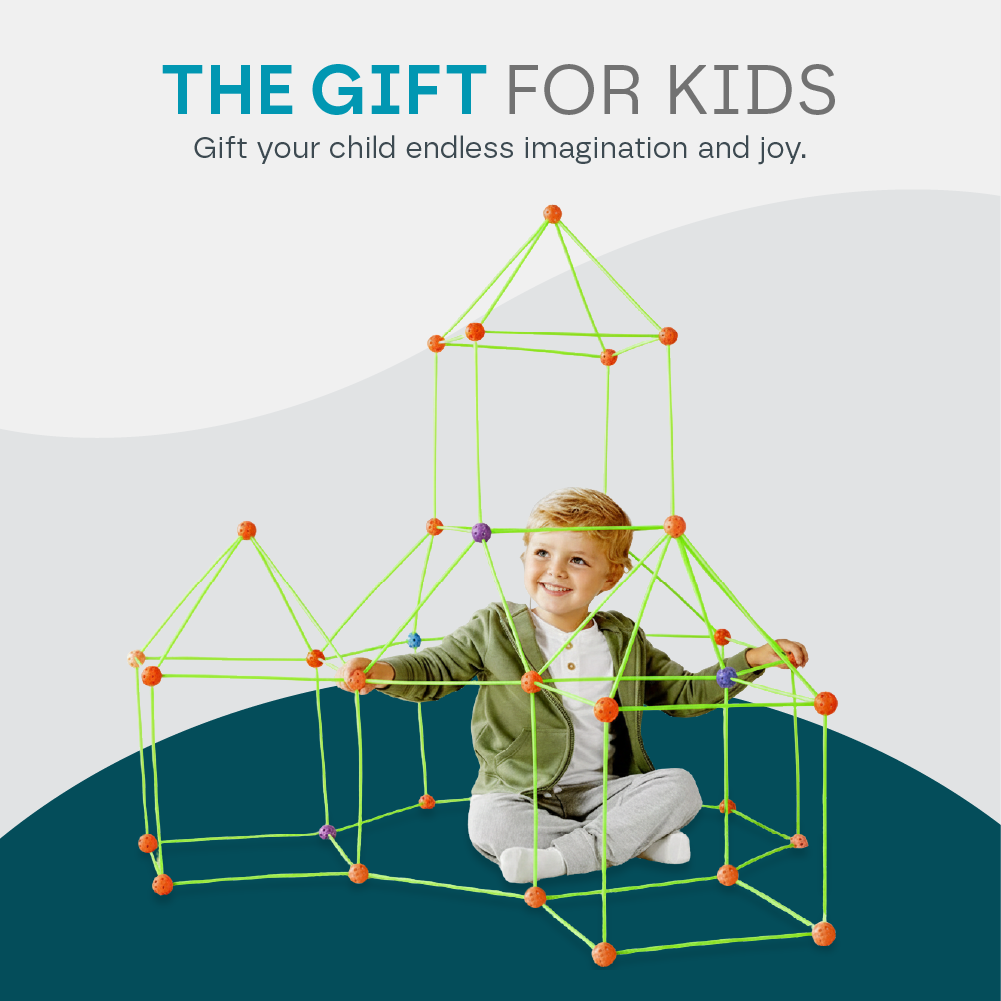 Kids Building Fort Kit 72 or 144 Pieces | Connectors, Rods and Play Tent | Screen-Free STEM Construction Toy for Indoor Forts 12