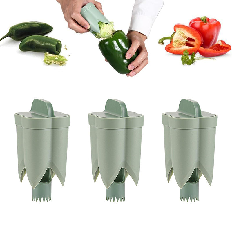 Kitchen Gadget Fruit Pepper Corer 2-in-1 ABS with Finger-Friendly Design