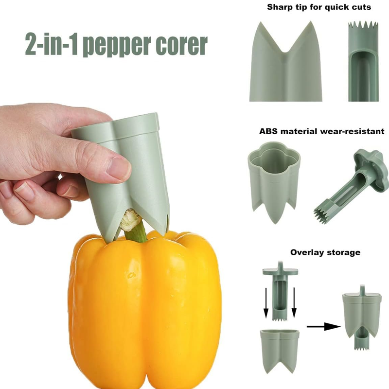 Kitchen Gadget Fruit Pepper Corer 2-in-1 ABS with Finger-Friendly Design
