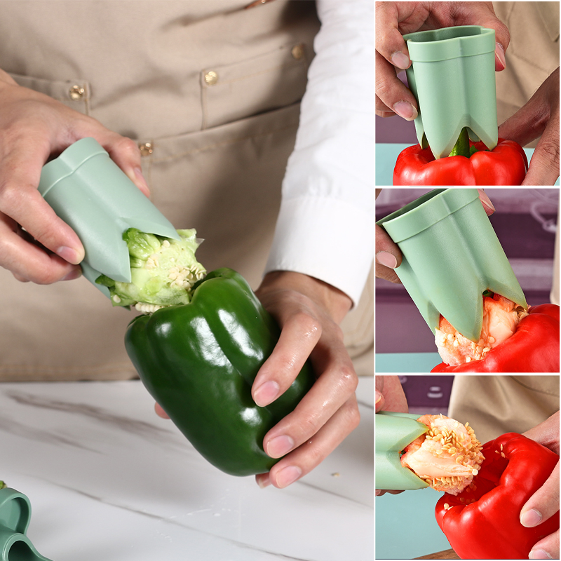 Kitchen Gadget Fruit Pepper Corer 2-in-1 ABS with Finger-Friendly Design