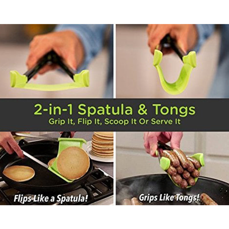 Kitchen Tongs and Spatula Stainless Steel | 2-in-1 Grip, Flip and Scoop Design | Non-Stick Safe and Heat Resistant