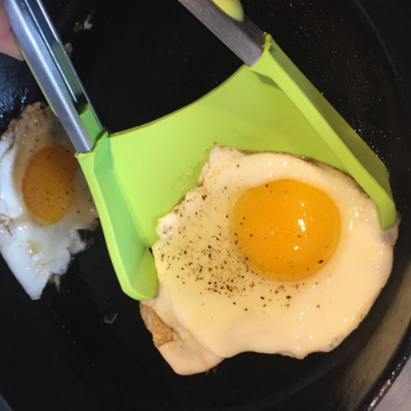 Kitchen Tongs and Spatula Stainless Steel | 2-in-1 Grip, Flip and Scoop Design | Non-Stick Safe and Heat Resistant