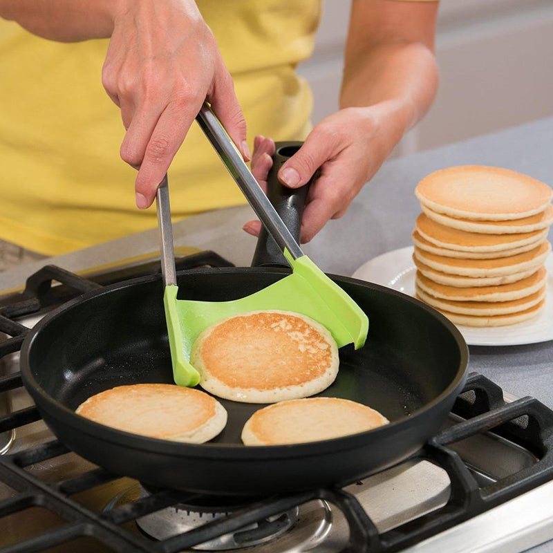 Kitchen Tongs and Spatula Stainless Steel | 2-in-1 Grip, Flip and Scoop Design | Non-Stick Safe and Heat Resistant