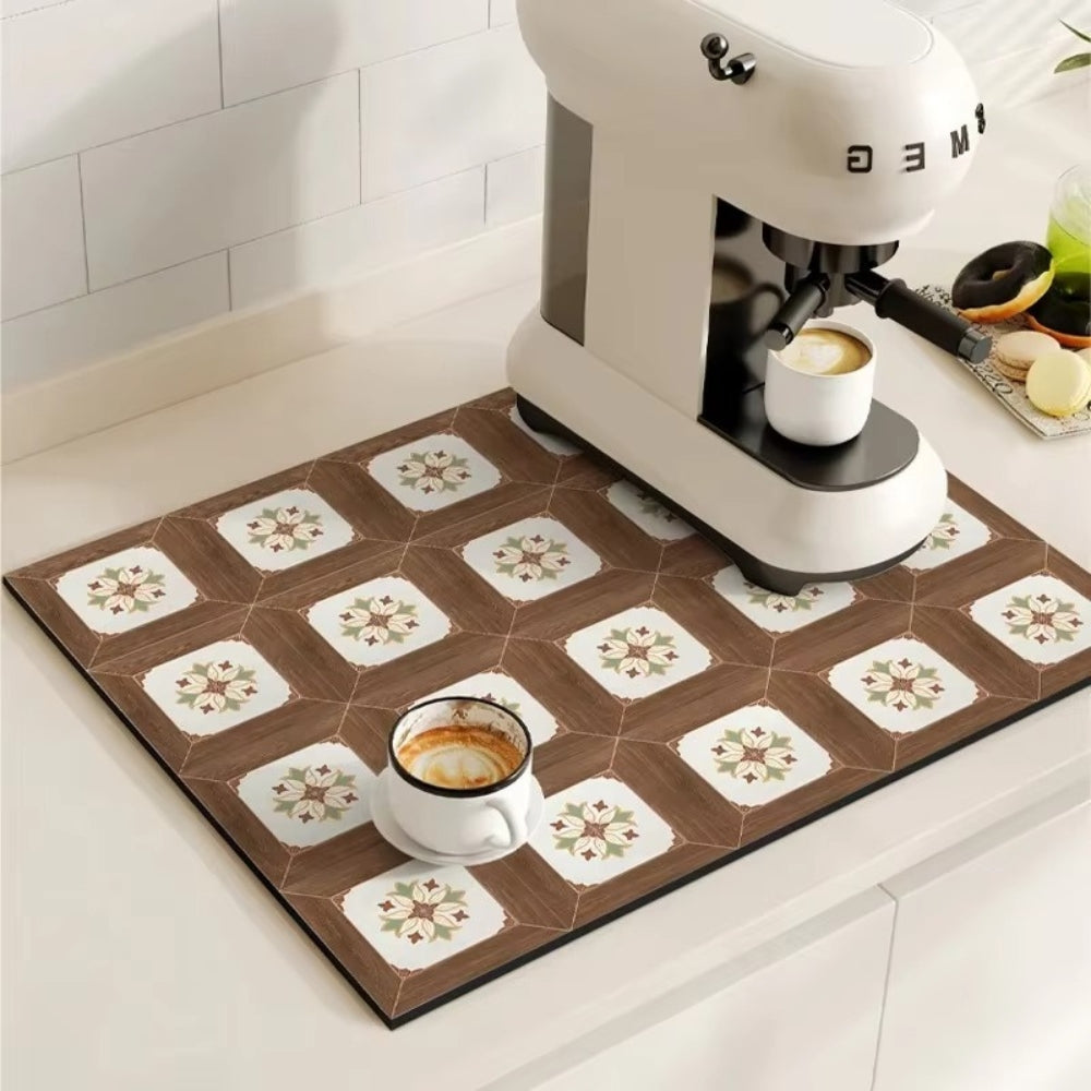 Kitchen Counter Mat Retro Tile Pattern Absorbent Drying Mat 10