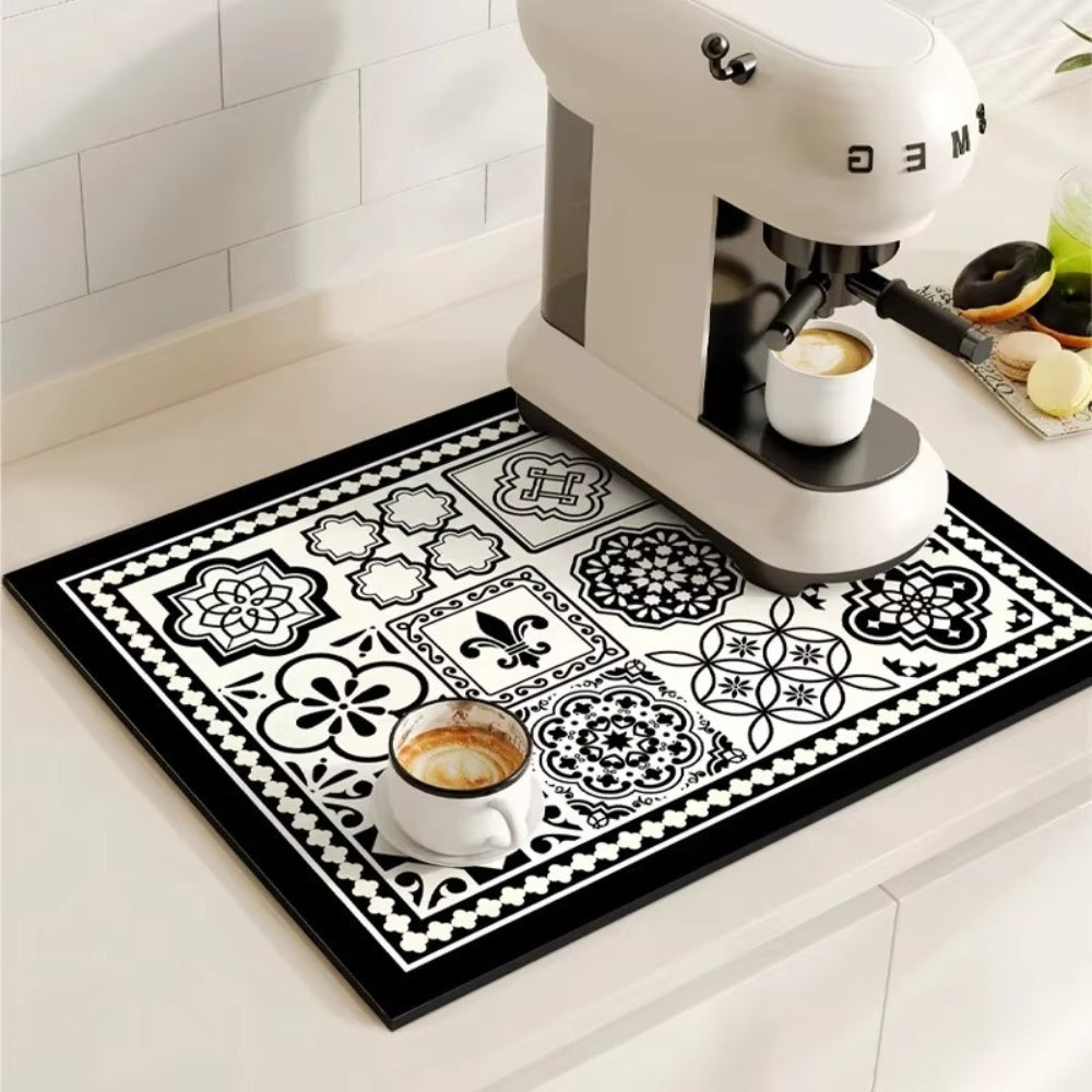Kitchen Counter Mat Retro Tile Pattern Absorbent Drying Mat 11