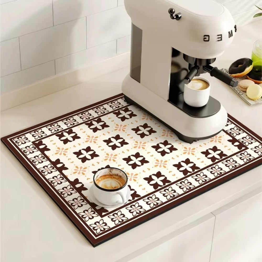 Kitchen Counter Mat Retro Tile Pattern Absorbent Drying Mat 3