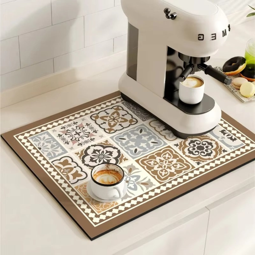 Kitchen Counter Mat Retro Tile Pattern Absorbent Drying Mat 8
