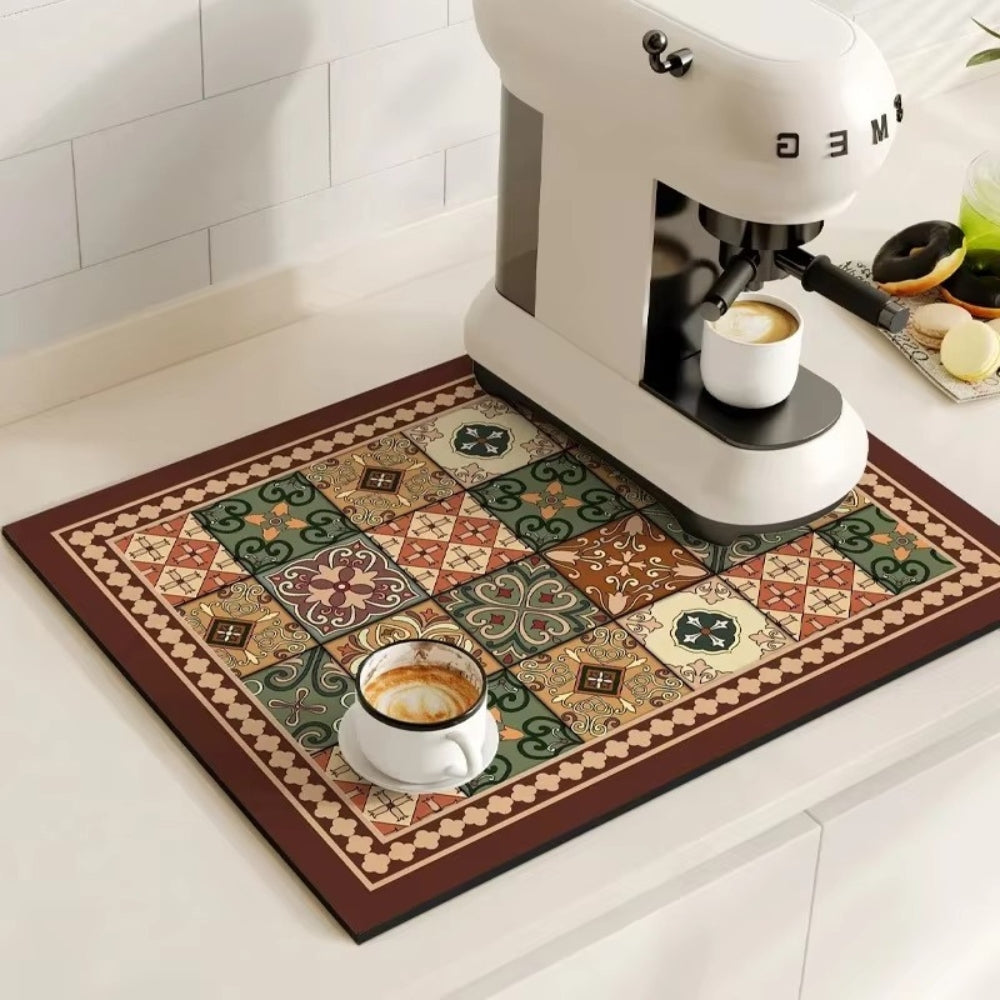 Kitchen Counter Mat Retro Tile Pattern Absorbent Drying Mat 9