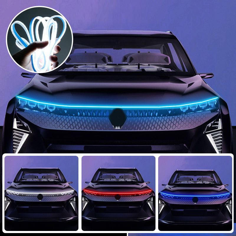 LED Car Hood Light Strip | Flexible Silicone Design with Side LEDs | Waterproof, Short-Circuit Protected, Universal 12V Fit