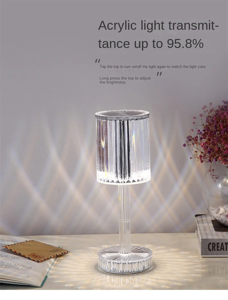 LED Crystal Table Lamp | 16-Colour Remote & 3-Colour Touch Control | Rotating Night Light Projection for Bedroom