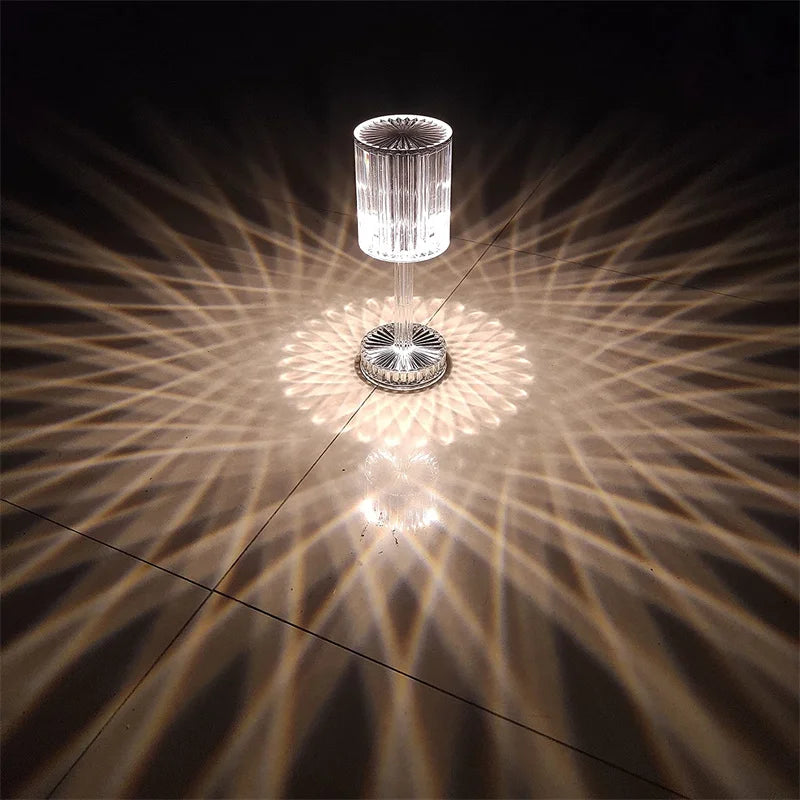 LED Crystal Table Lamp | 16-Colour Remote & 3-Colour Touch Control | Rotating Night Light Projection for Bedroom