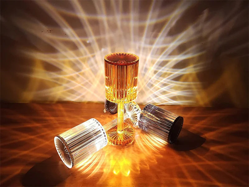 LED Crystal Table Lamp | 16-Colour Remote & 3-Colour Touch Control | Rotating Night Light Projection for Bedroom