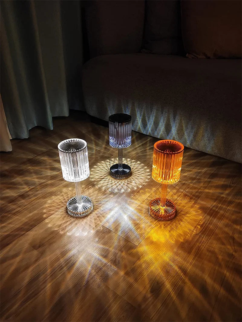LED Crystal Table Lamp | 16-Colour Remote & 3-Colour Touch Control | Rotating Night Light Projection for Bedroom