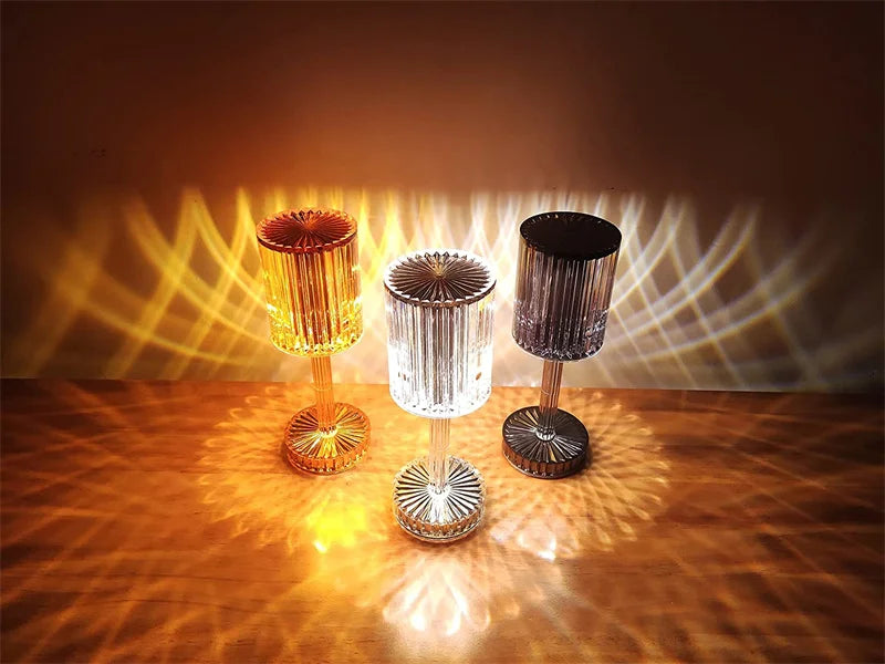 LED Crystal Table Lamp | 16-Colour Remote & 3-Colour Touch Control | Rotating Night Light Projection for Bedroom