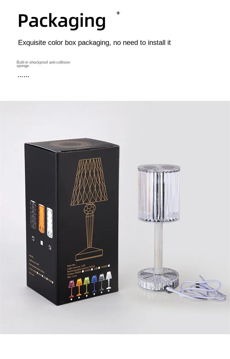 LED Crystal Table Lamp | 16-Colour Remote & 3-Colour Touch Control | Rotating Night Light Projection for Bedroom