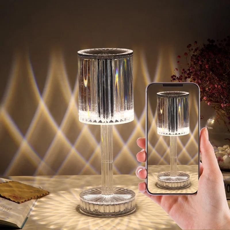 LED Crystal Table Lamp | 16-Colour Remote & 3-Colour Touch Control | Rotating Night Light Projection for Bedroom