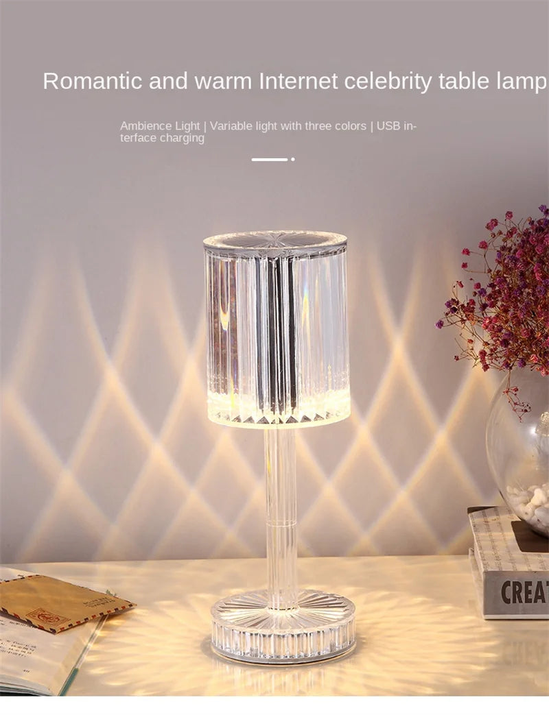 LED Crystal Table Lamp | 16-Colour Remote & 3-Colour Touch Control | Rotating Night Light Projection for Bedroom