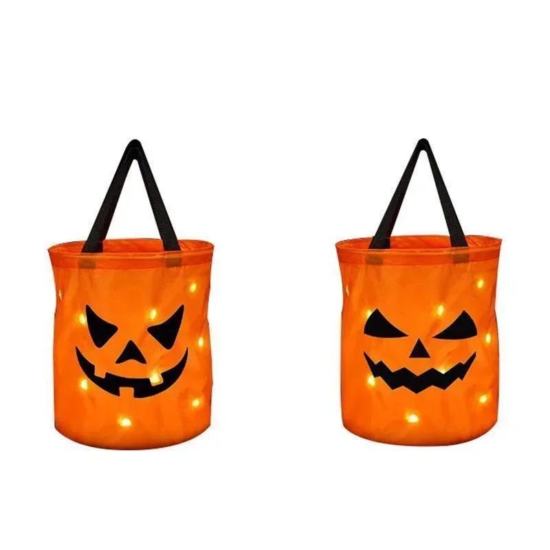 LED Light-Up Pumpkin Trick-or-Treat Bucket | Collapsible & Reusable | Glows for Safer, More Visible Halloween Nights
