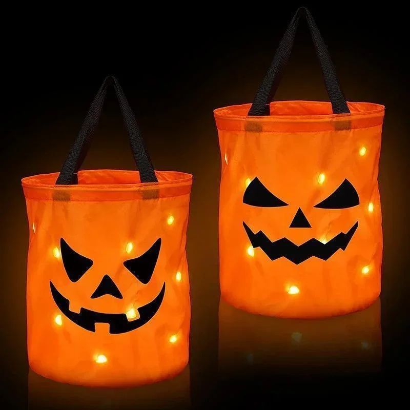 LED Light-Up Pumpkin Trick-or-Treat Bucket | Collapsible & Reusable | Glows for Safer, More Visible Halloween Nights