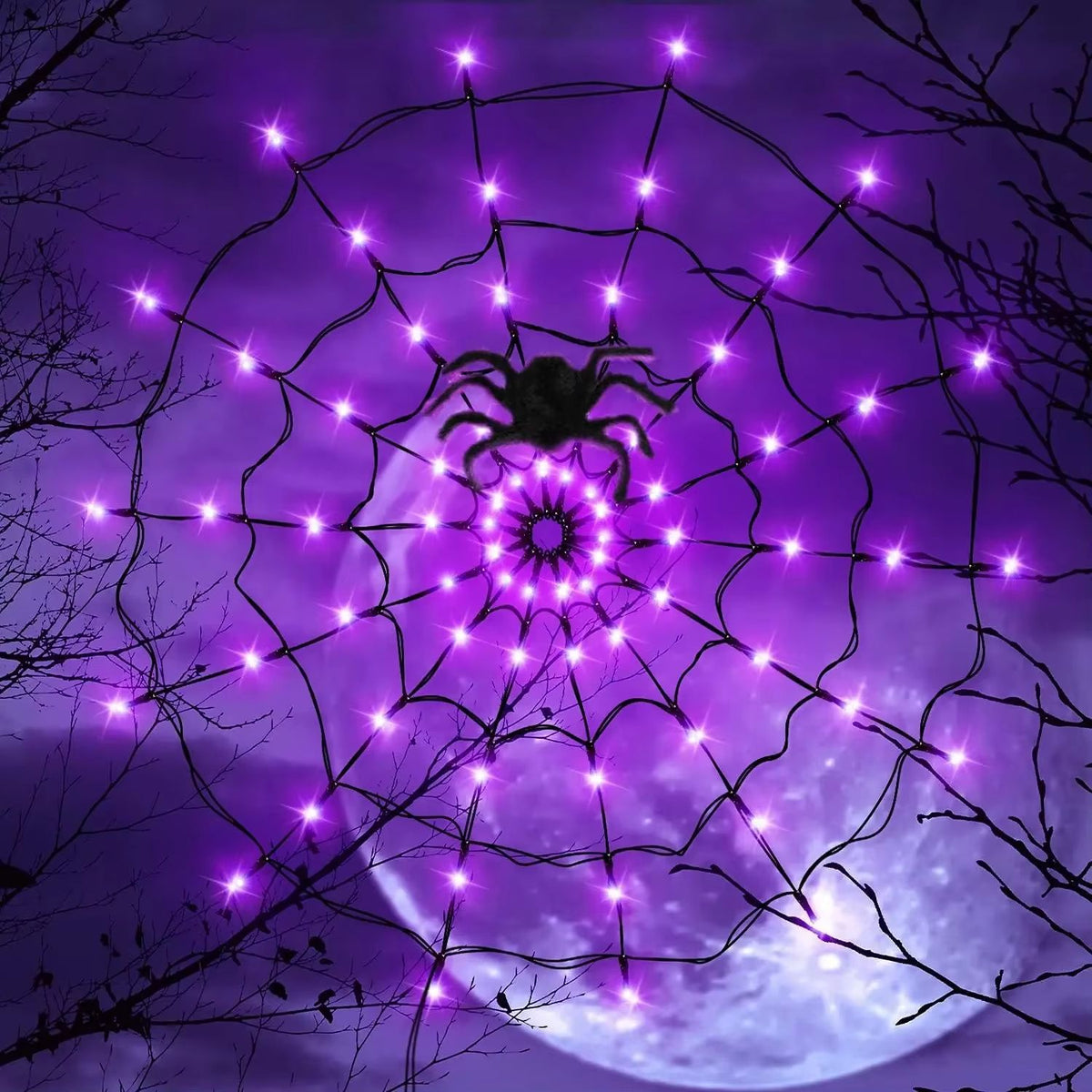 LED Spider Web String Lights Halloween Decoration | Energy-Efficient Indoor Outdoor Use | Flexible Spooky Web Design
