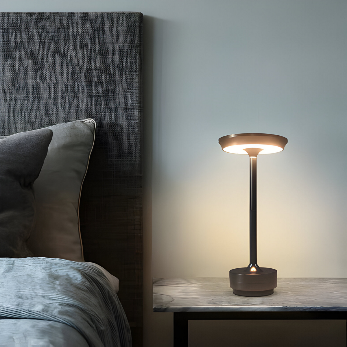 LED Table Lamp | Downlit Disc Head, Stepped Round Base