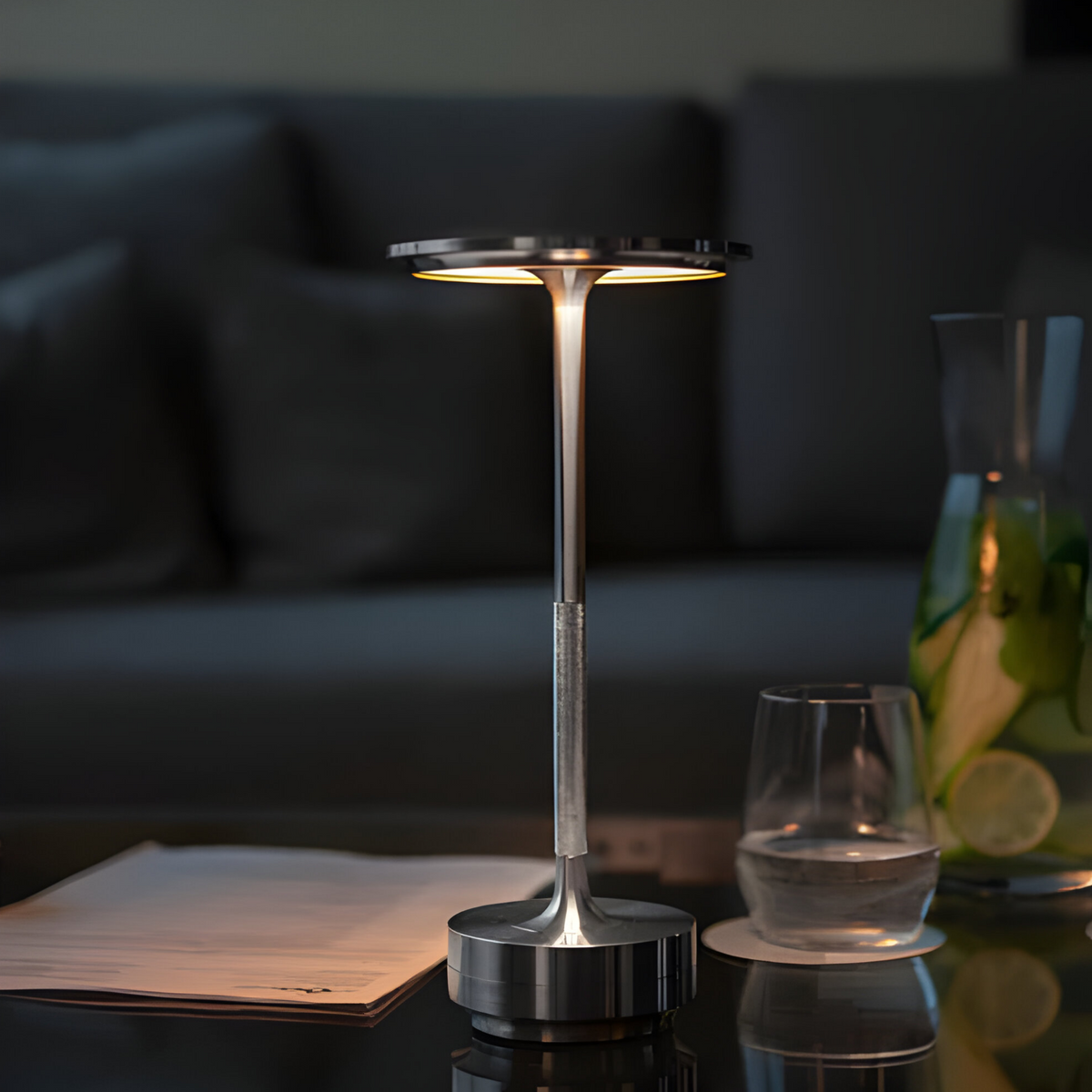 LED Table Lamp | Downlit Disc Head, Stepped Round Base