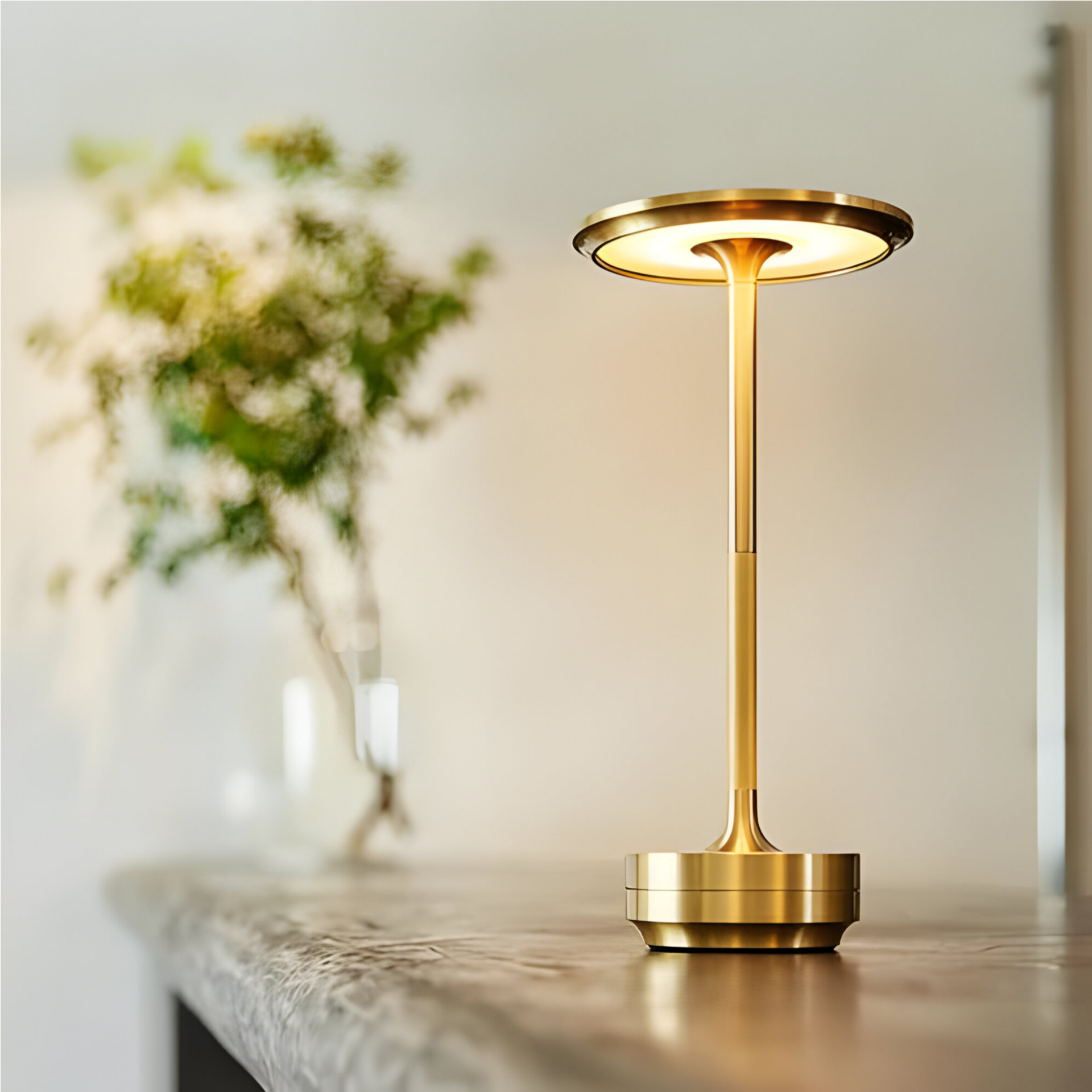 LED Table Lamp | Downlit Disc Head, Stepped Round Base