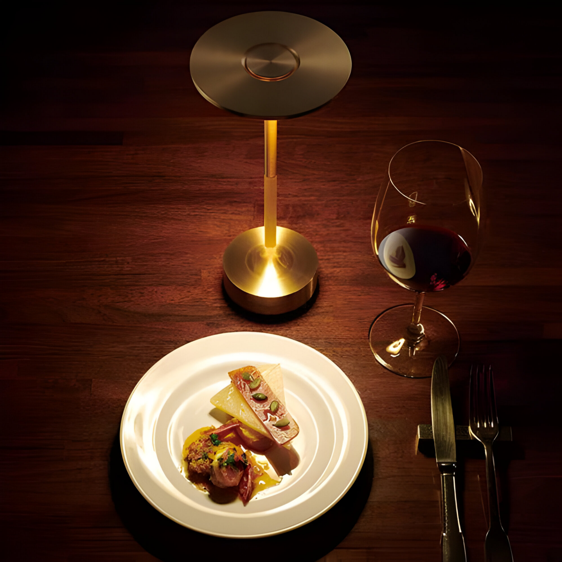 LED Table Lamp | Downlit Disc Head, Stepped Round Base