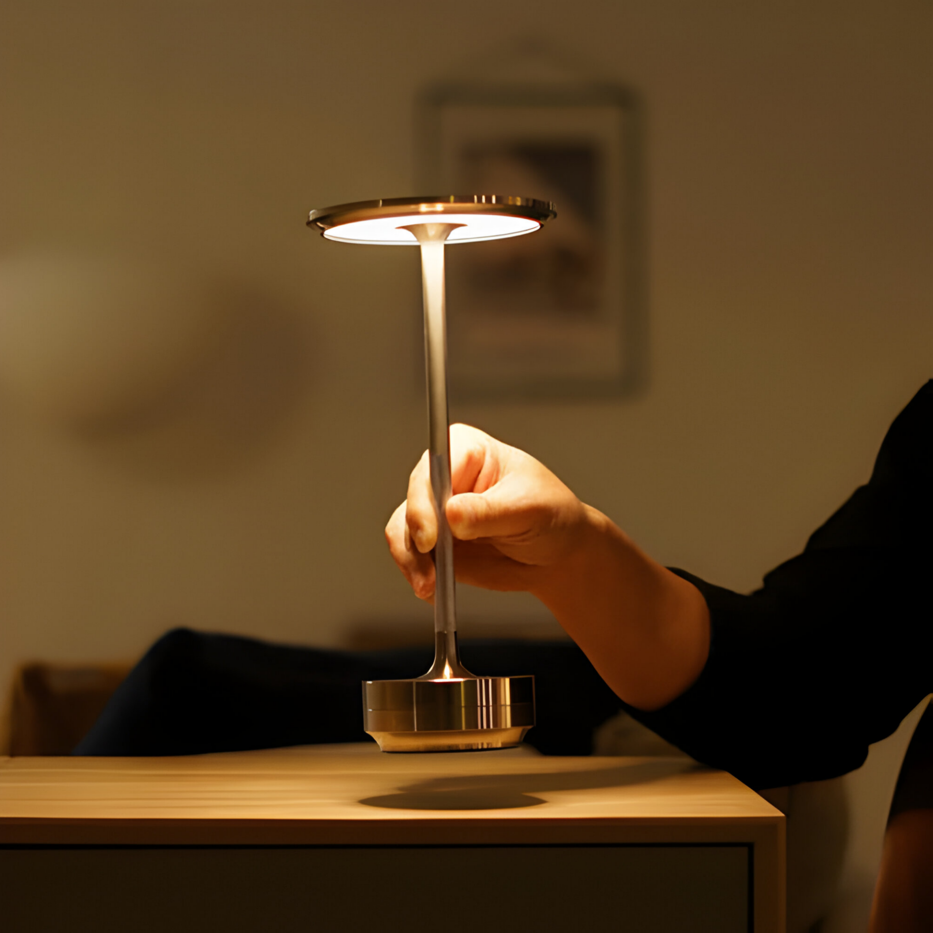 LED Table Lamp | Downlit Disc Head, Stepped Round Base