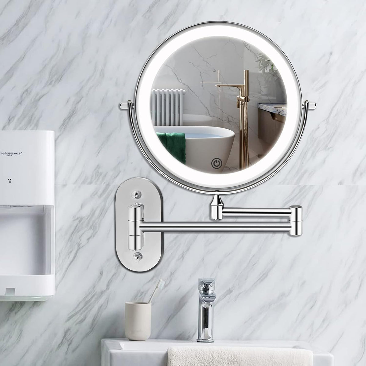 LED Wall Mirror | Magnifying Side With A Folding Swing Arm