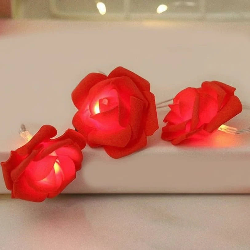 LED String Lights Artificial Roses Battery Powered Flexible Wire with Warm Glow 9