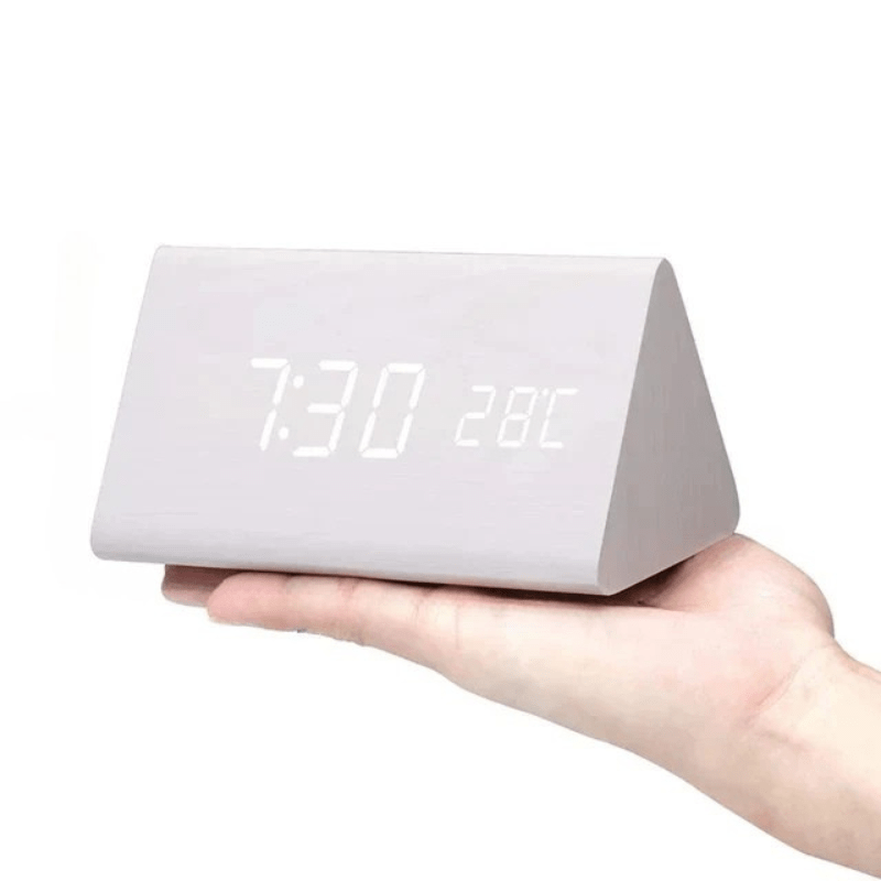 LED Wooden Alarm Clock – Voice Control Adjustable Brightness Display