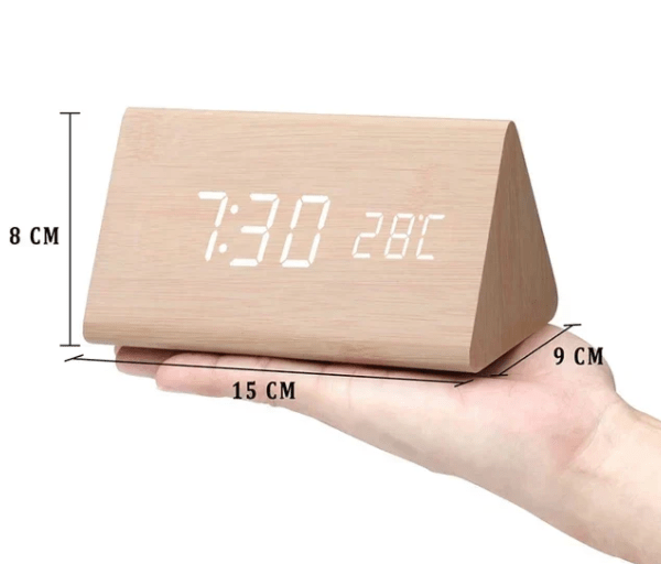 LED Wooden Alarm Clock – Voice Control Adjustable Brightness Display