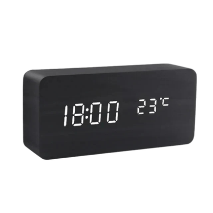 LED Wooden Alarm Clock – Voice Control Adjustable Brightness Display