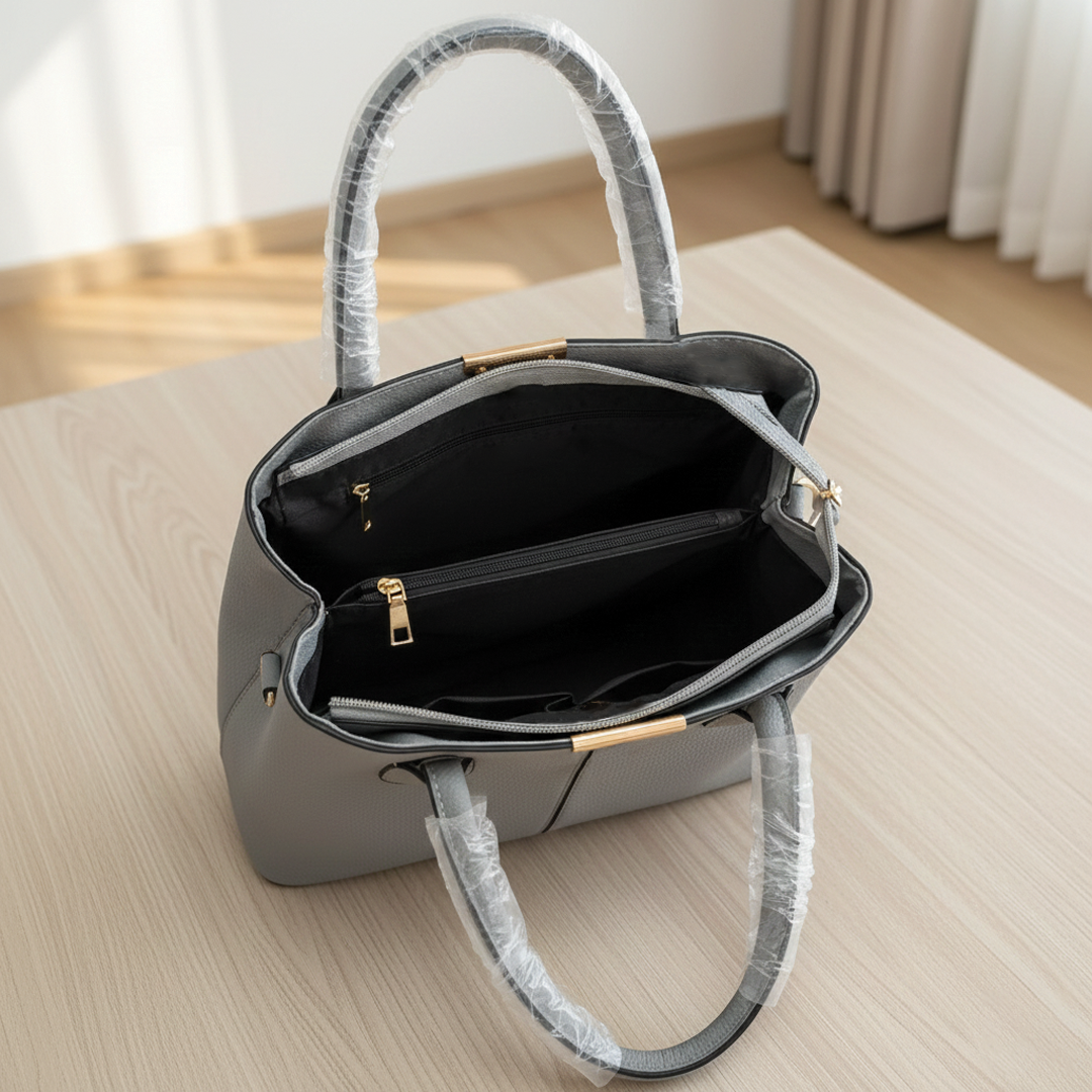 Leather Handbag - Vegan Structured Design with Detachable Strap