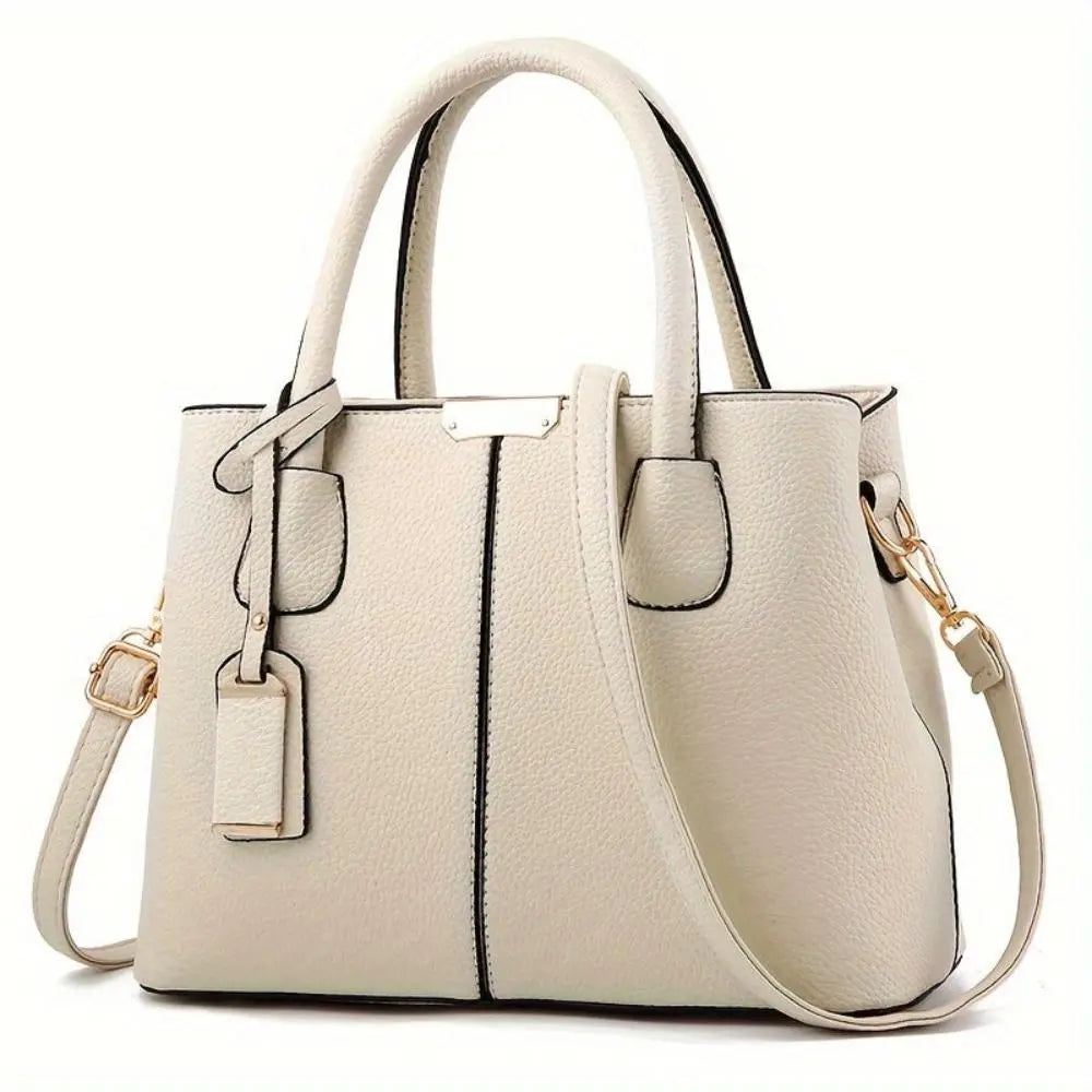 Leather Handbag - Vegan Structured Design with Detachable Strap