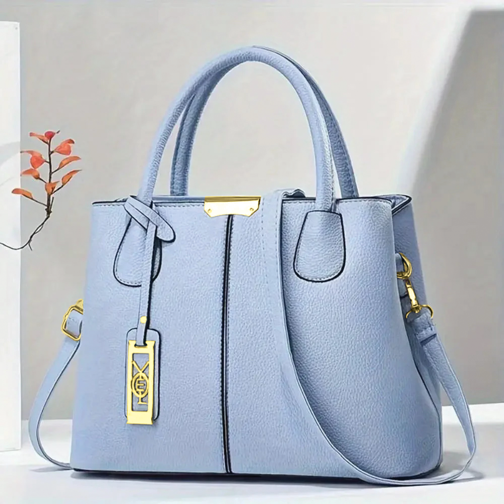 Leather Handbag - Vegan Structured Design with Detachable Strap