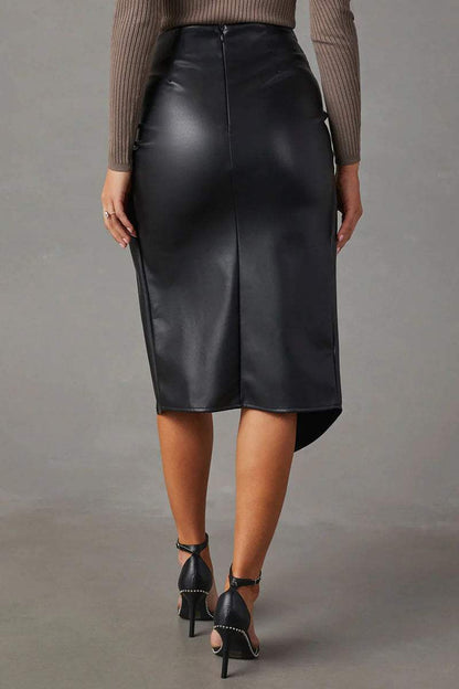 Lena™ | Black Leather Skirt Women – Open Front Flowing Design 3
