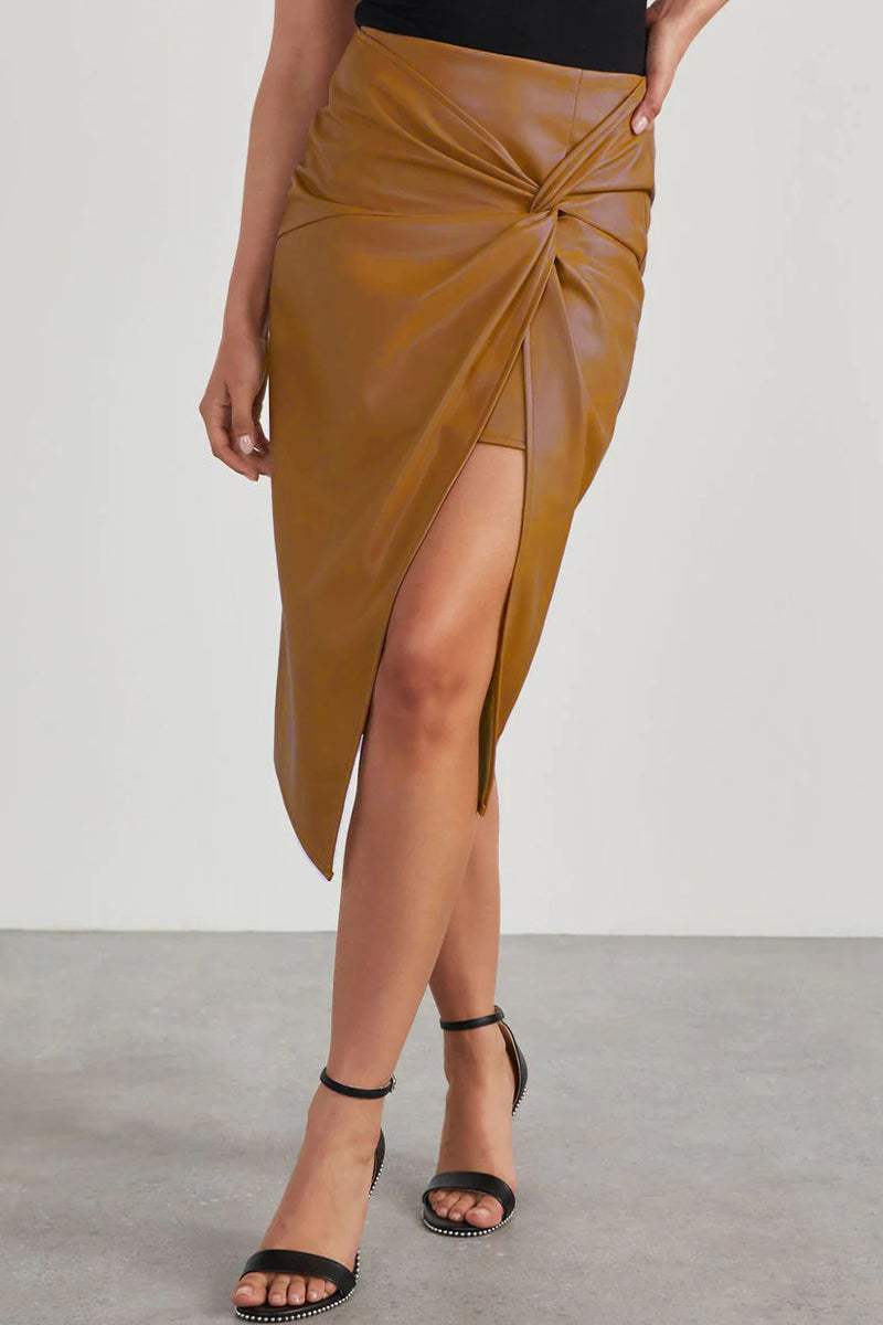 Lena™ | Black Leather Skirt Women – Open Front Flowing Design 4