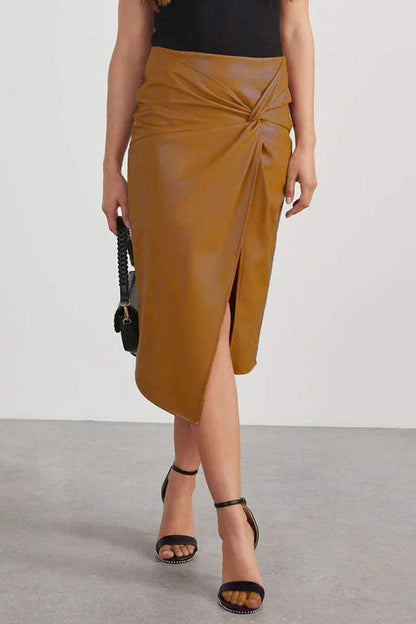 Lena™ | Black Leather Skirt Women – Open Front Flowing Design 5