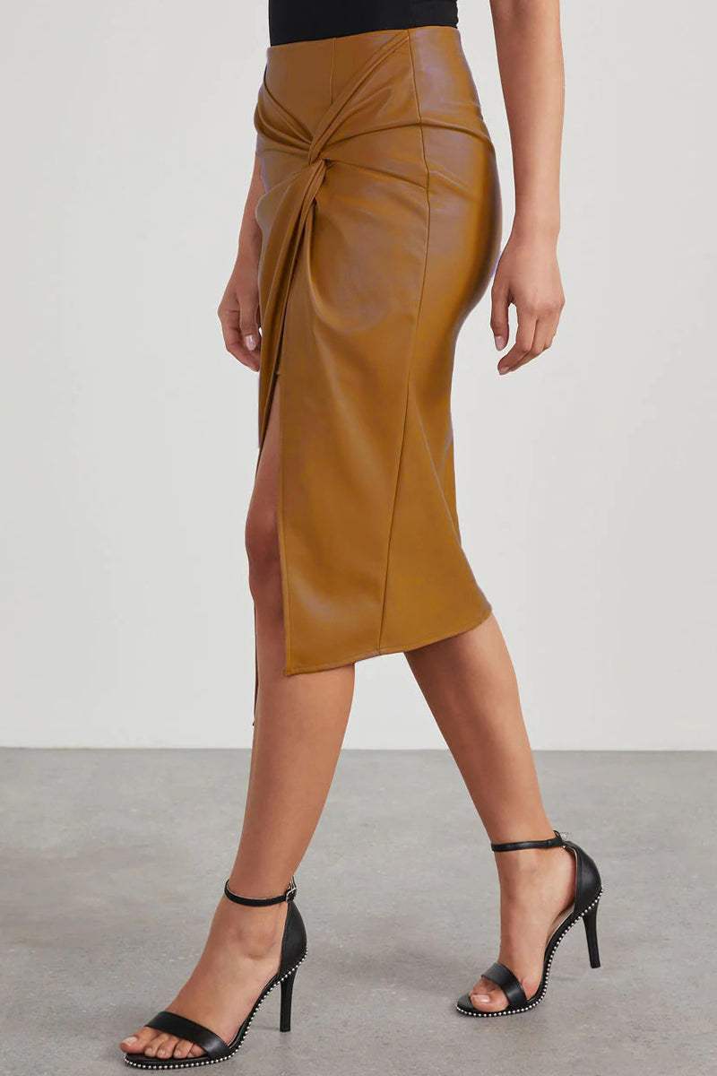 Lena™ | Black Leather Skirt Women – Open Front Flowing Design 6