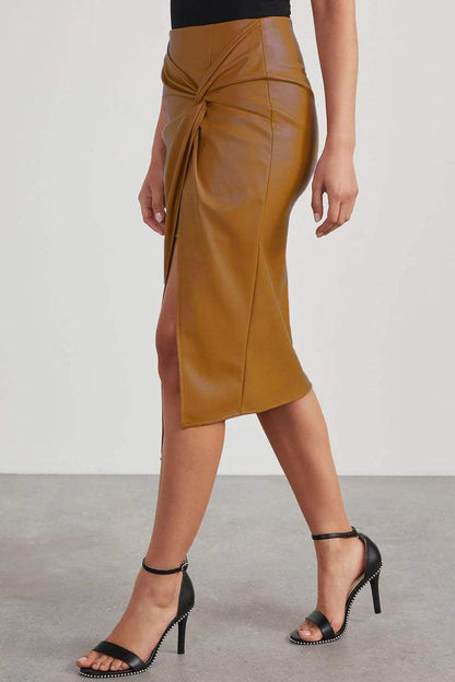 Lena™ | Black Leather Skirt Women – Open Front Flowing Design 6