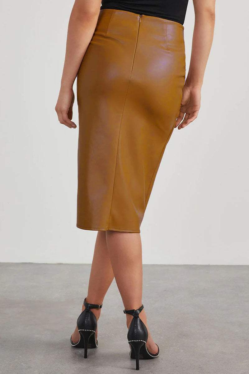 Lena™ | Black Leather Skirt Women – Open Front Flowing Design 7