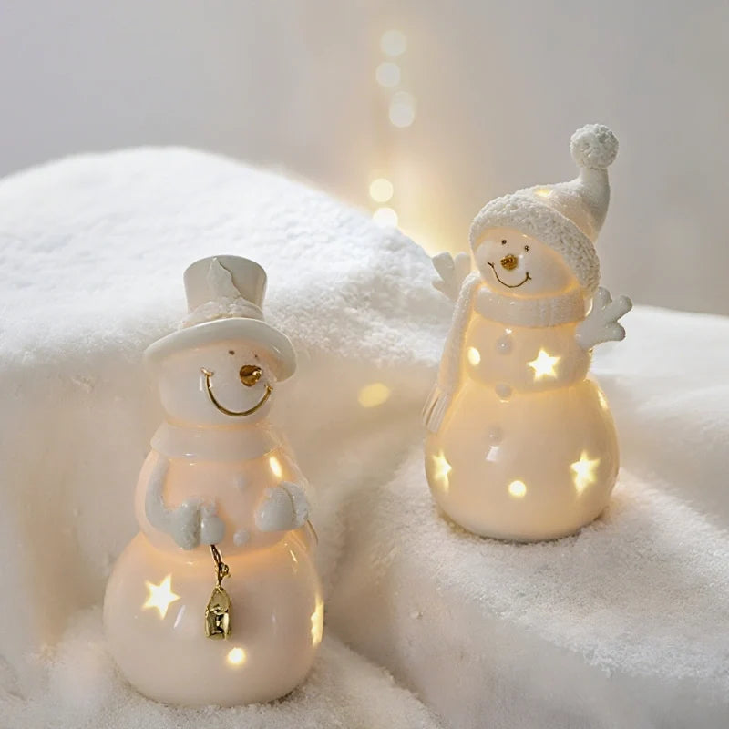 Light-Up Ceramic Village Christmas Decor | 12-Piece Set with Houses, Trees & Snowmen | Perforated Ceramic, Battery-Powered Glow