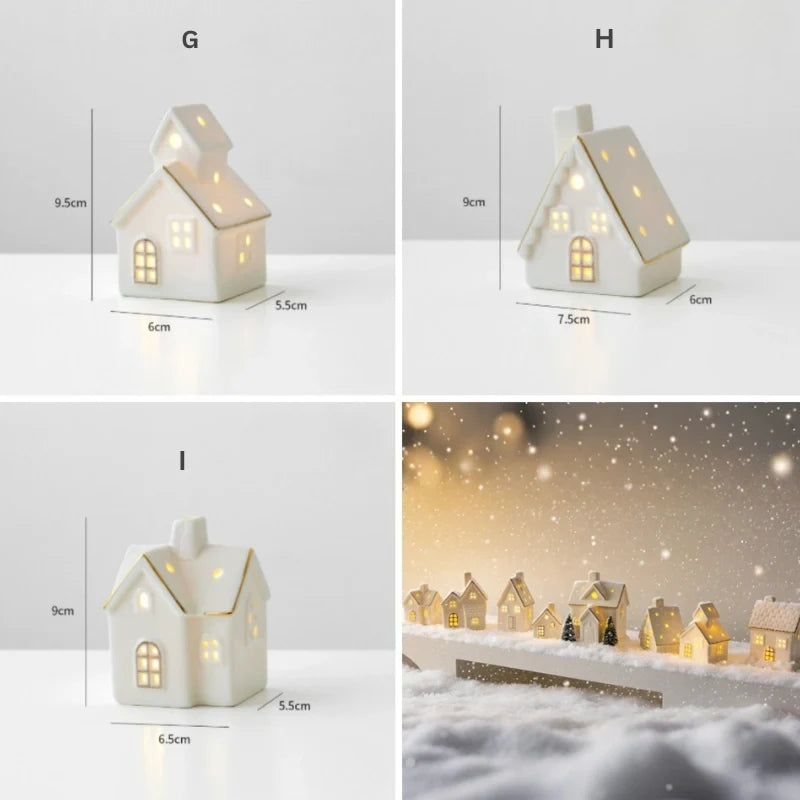 Light-Up Ceramic Village Christmas Decor | 12-Piece Set with Houses, Trees & Snowmen | Perforated Ceramic, Battery-Powered Glow