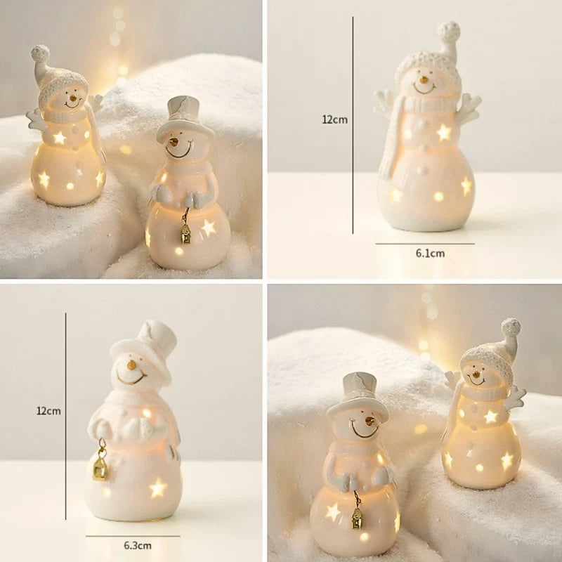 Light-Up Ceramic Village Christmas Decor | 12-Piece Set with Houses, Trees & Snowmen | Perforated Ceramic, Battery-Powered Glow